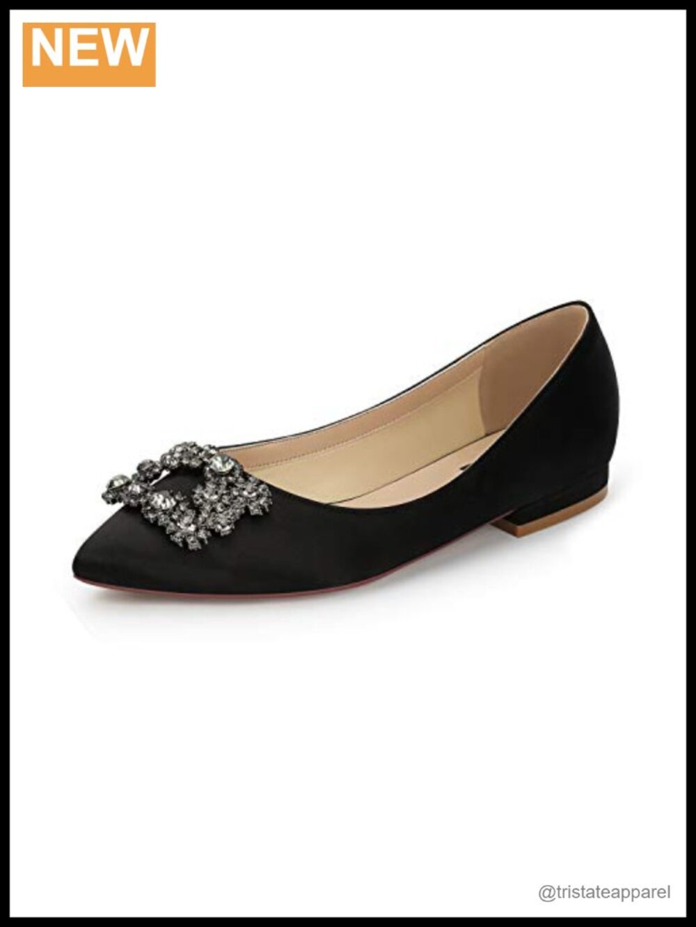 Rhinestone Satin Wedding Flats Pointy Toe Slip On Evening Dress Shoes